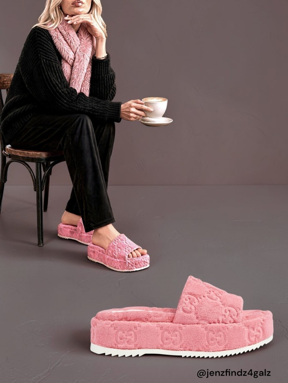Gucci Wild Rose Pink GG Monogram Cotton Sponge Platform Slides Sandals 6.5 NWT